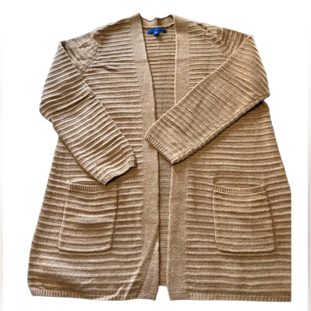 Apt. 9 Long Open-Front Ribbed Cardigan Camel Tan - Picture 2 of 7